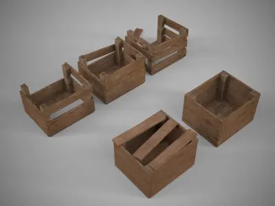 A set of wooden boxes of different condition  Low-poly 3D model