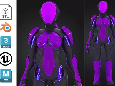 Futuristic Female Android Low-poly 3D model purchase