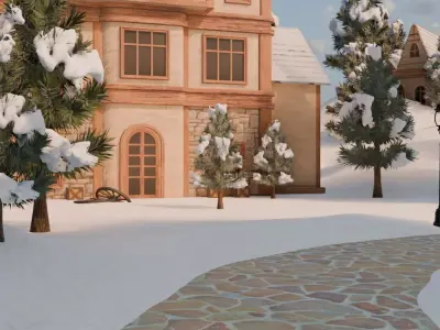 Winter Village In Mountains 3D model