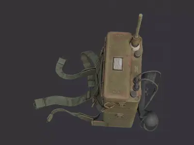 Old Military Radio with Antenna on Wheeled Cart Low-poly 3D model