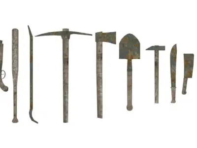 Rusty weapons and tools set Free low-poly 3D model