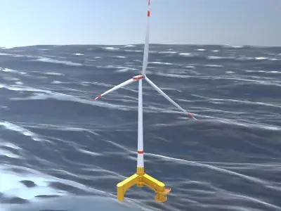 Wind turbine with Offshore Foundation E1 H-132 RD 172m animation Low-poly 3D model