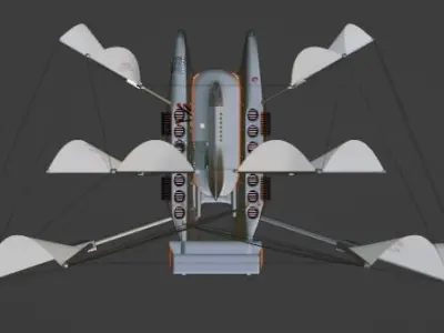 Pirateship futuristic spacecraft with multiple wings 3D model