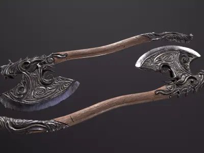 Fantazy Fight Axe Melee Weapon Low-poly 3D model purchase