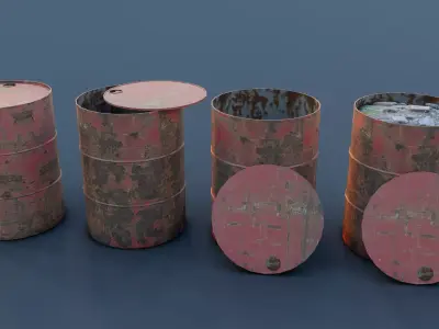 Rusty Industrial Barrels Pack Low-poly 3D model