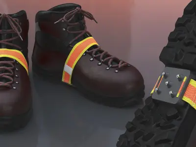 Safety Ice Cleats on Hiking Boots 3D model