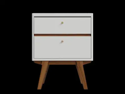Retro White And Brown 2 Drawer Nightstand 3D model
