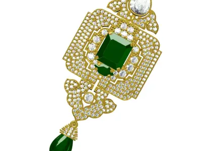 Antique Green Pearl Drop Art Deco Diamond Pendant 3D print model