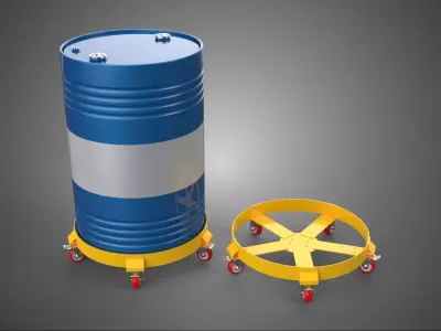 FIVE 5 WHEEL CASTER OIL DRUM BARREL TRANSPORT DOLLY CART STAND 3D model