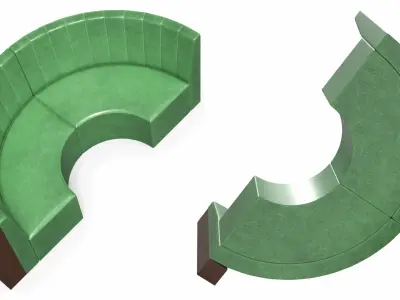 Curved Restaurant Booth Sofa with Wood Panel 3D model