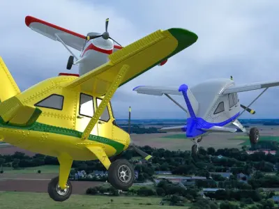 Rigged low poly cartoon airplane Low-poly 3D model