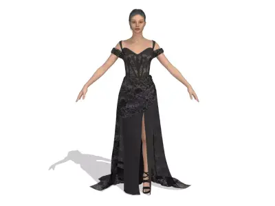 corset dress rose fabric modern look low slevee Low-poly 3D model