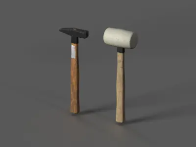 Locksmith and rubber hammer Low-poly 3D model