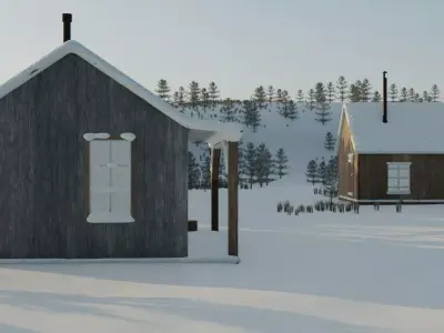 Snowy Village Landscape 3D model purchase