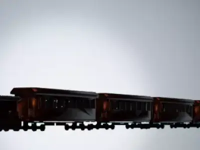 Train complet  13 wagons  locomotive  Texture rouge metallique Low-poly 3D model