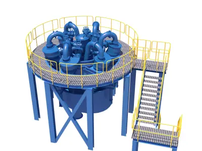 hidrociclones water treatment plant with stairs and ladders 3D model