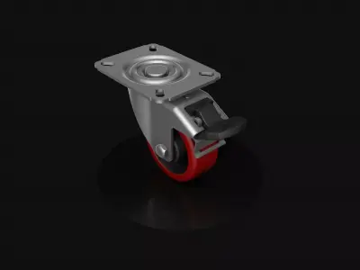 Industrial swivel wheel with brake 3D model