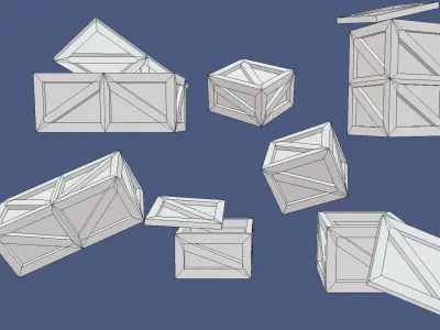 Low poly wood boxes 7 pcs Low-poly 3D model
