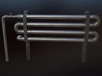 Game Ready Radiator metal with pipes Low-poly 3D model