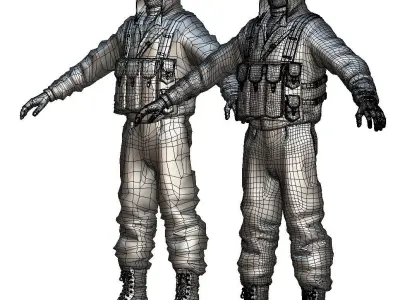 High Poly Subdivision Man Old USSR Soldier Low-poly 3D model
