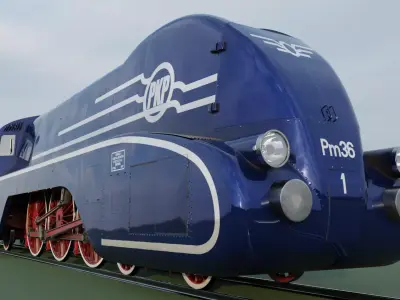 PM36-1 Polish Streamlined Steam Locomotive Animated Steam Engine 3D model