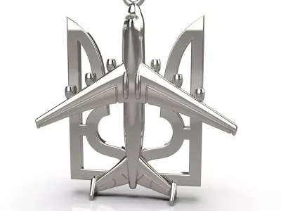 Pendant Ukrainian coat of arms with aircraft AN- 225 3D print model