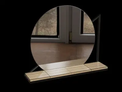 Black Metal And Wood Wall Mounted Mirror With Shelf 3D model
