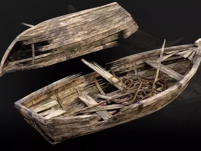 Old Broken Boat  Low-poly 3D model
