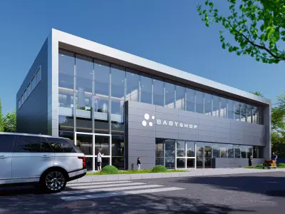 Commercial building Low-poly 3D model 8