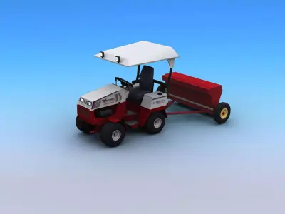 Tractors with Seed Drill Low-poly 3D model