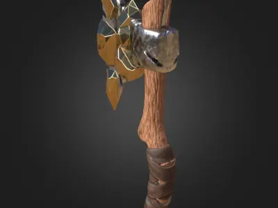 Stylized Melee Weapon Axe with Golden Crystals PBR game ready Low-poly 3D model