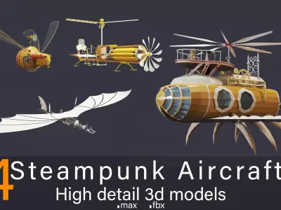 5- Steampunk Aircrafts- High detail 3d models Low-poly 3D model