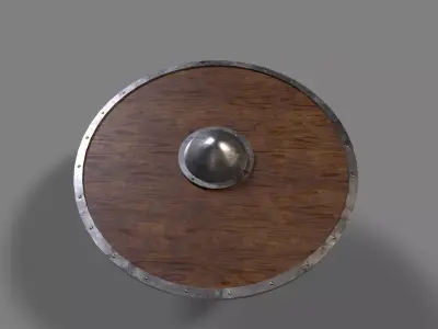 Round wooden shield game ready Low-poly 3D model