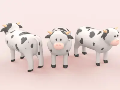 Cartoon Cow Animal Style Cute Low-poly 3D model