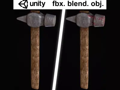 Hammer axe with blood Low-poly 3D model