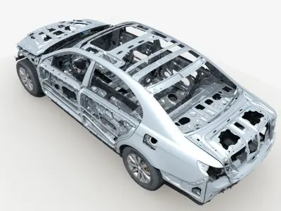 Car Frame with Chassis Engine 02 3D model