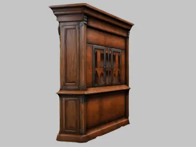 Large wooden cabinet medieval furniture Low-poly 3D model