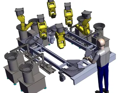 Robotic Cell Ring Assembly Line 3D model