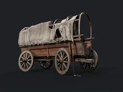 Covered Wagon Model Game Ready Kitbash Textured Low-poly 3D model