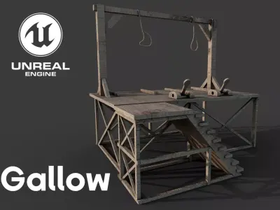 Gallows wooden platform Low-poly 3D model