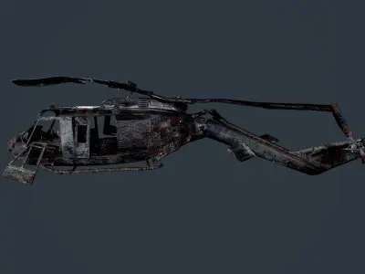 Wrecked Damaged UH1H Military Helicopter Game Ready 03 Low-poly 3D model