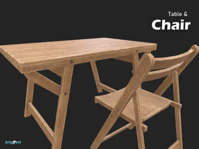 Army WW2 Field Table and chair Low-poly 3D model