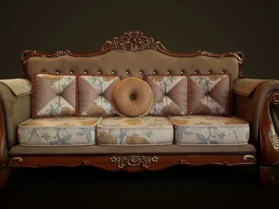 Victorian Sofa Game-Ready Low-poly 3D model