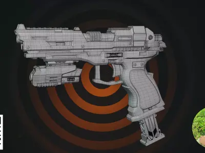 Cyberpunk Tactical Pistol - Stealth Black Futuristic Handgun 3D model
