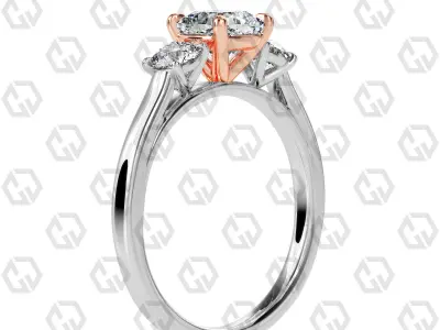 Ring 112 Cushion Shape Cathedral shank 3 stone ring with round 3D print model