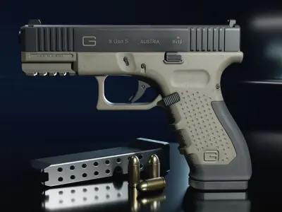 Glock Pistol Gun low poly game ready  Low-poly 3D model