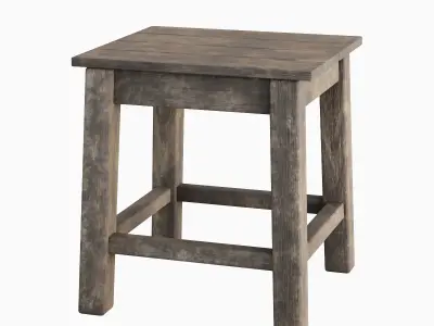 Old Wooden Tabouret 03 Low-poly 3D model