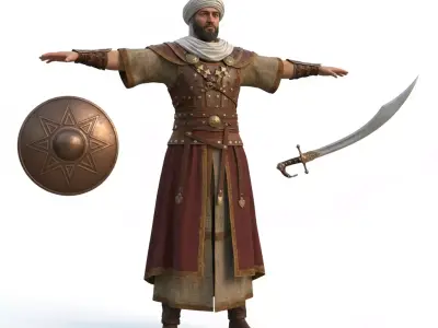 Realistic Arabian Desert Warrior 3D Model  Rigged  Game Ready Low-poly 3D model shop