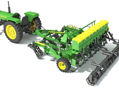 Disc Harrow with Tractor 3D model