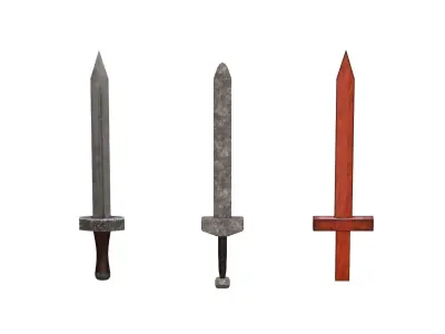 Sword three swords Low-poly 3D model